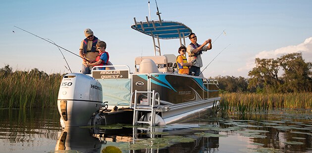 A family fishing off a boat at duck